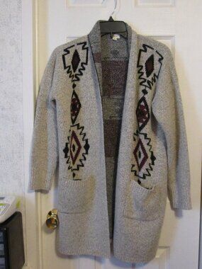 Debut Women's Aztec Graphic Open Front Cardigan Sweater Size Medium